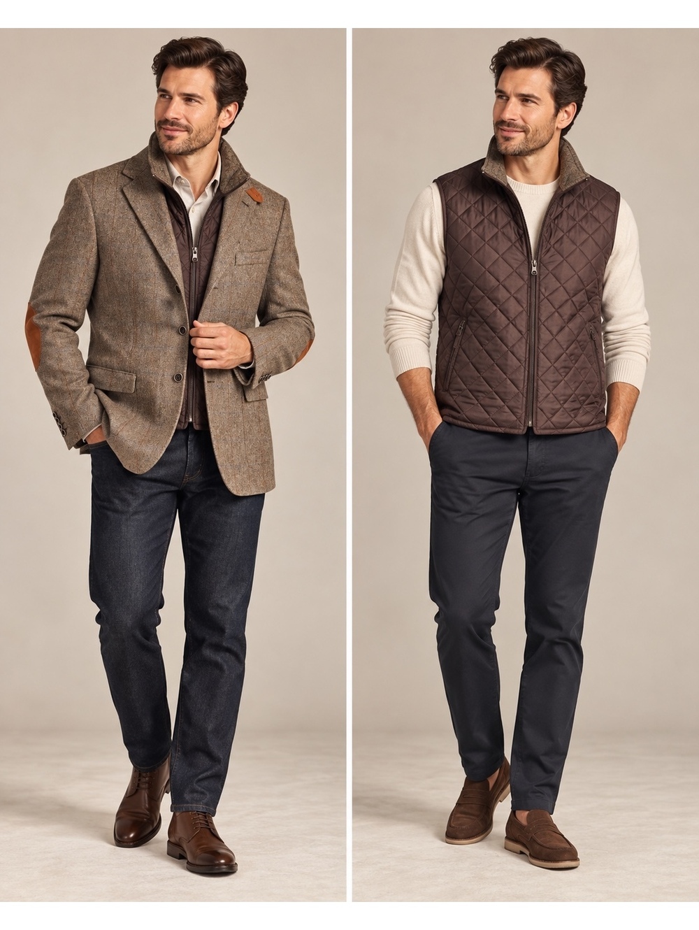 Pierre Cardin Men’s Wool Blazer with Removable Quilted Vest Brown Plaid Size M